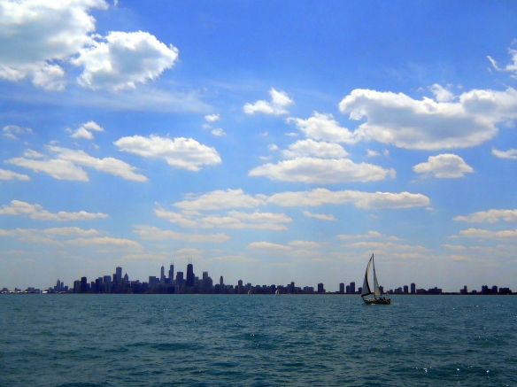 Sailboat in Lake Michigan, Chicago, IL, USA